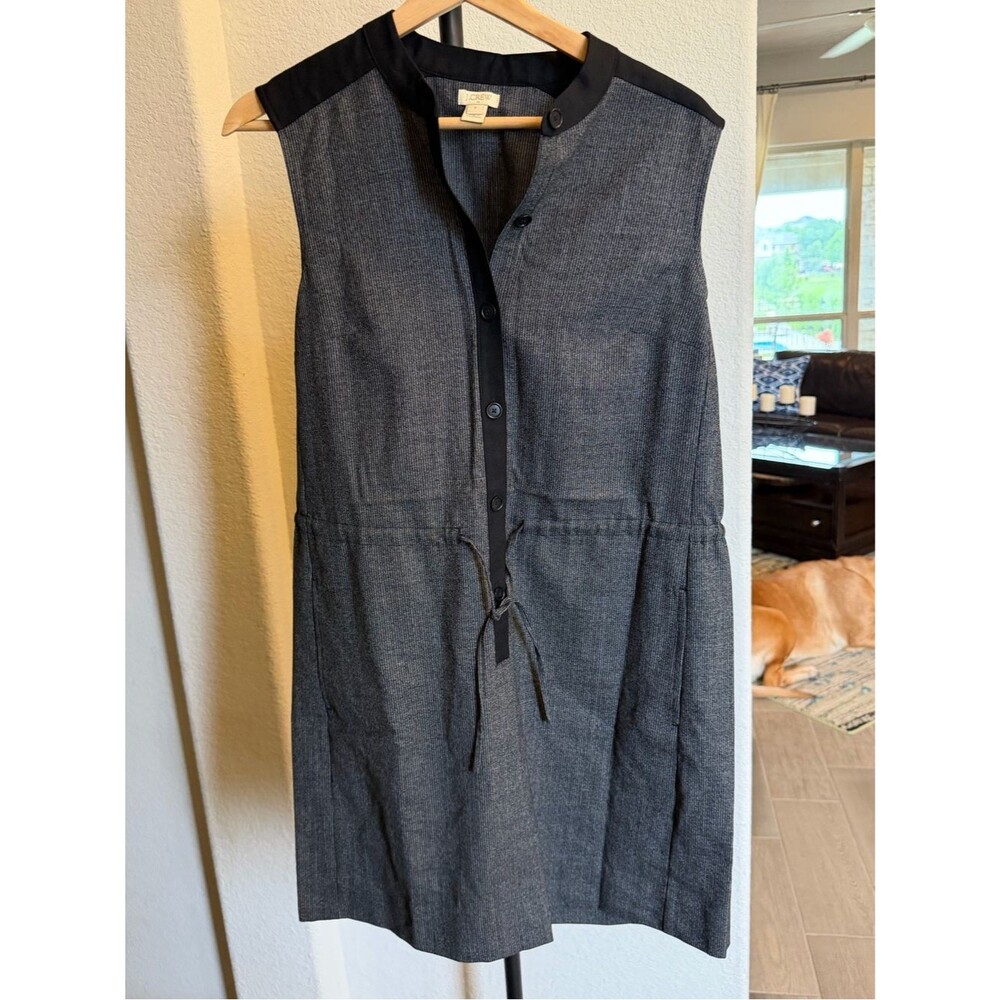 J. Crew Charcoal Gray and Black Sleeveless Drawstring Mini Dress S